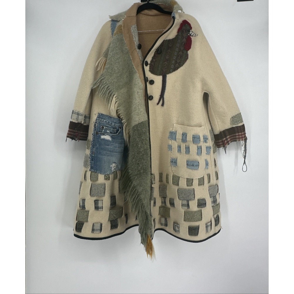 Vintage Kvadrak Chicken Lady Reversible Patchwork 100% Icelandic Wool Jacket